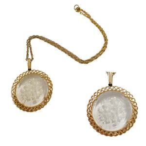 Vintage Crown Trifari Zodiac Intaglio Pendant Necklace, Gemini Twins